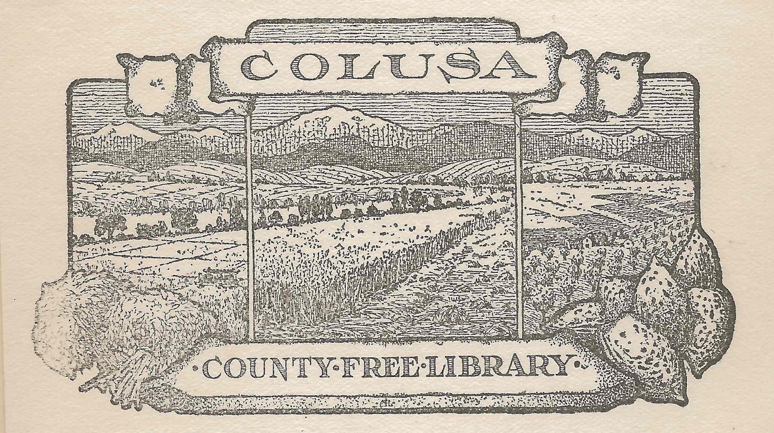 Vintage Bookplate featuring illustration of the Coastal Range and local agriculture. 